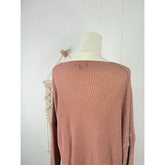 Lulu's Eloise Dusty Pink V Neck Loose Knit Sweater Small - Picture 9 of 11